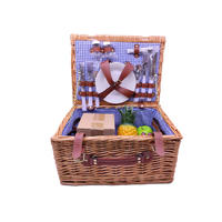 picnic basket wicker set with dishware for 4 person