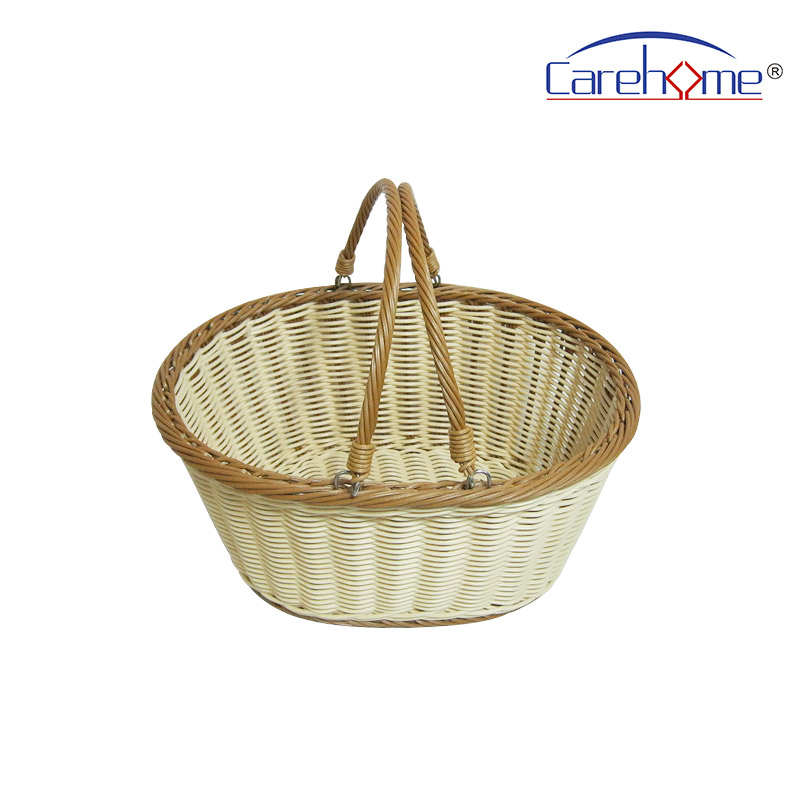 BOt-1004  Graceful hand weaved oval plastic rattan handle basket, Storage basket