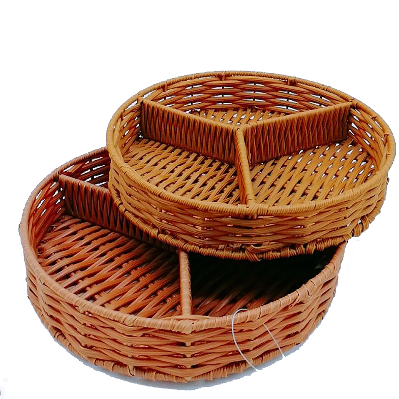 Handicraft round divided rattan cutlery basket for catering