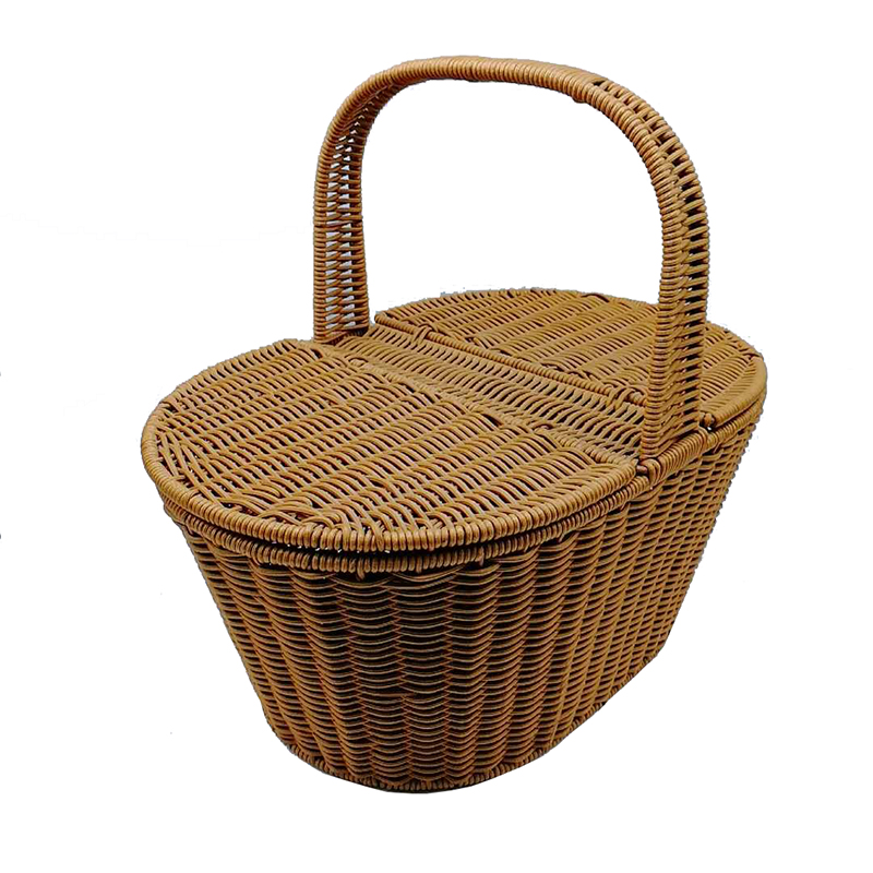 TOt-1021  Oval handicraft picnic bread basket with lid and handle