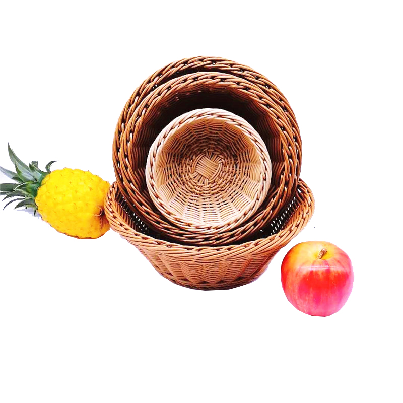 Round Plastic Rattan Basket / Bread Display Basket / PP Wire Food Grade Bread Basket