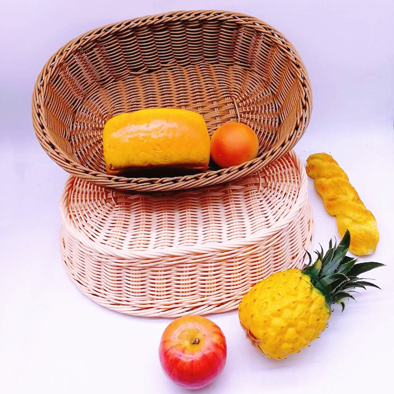 Durable & washable hand weaving oval poly basket for bread and fruit