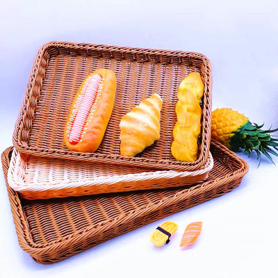 Classical rectangular hand weave pp rattan basket bread tray for bakery