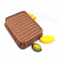 Eco-friendly supermarket woven wicker storage basket pp rattan food tray