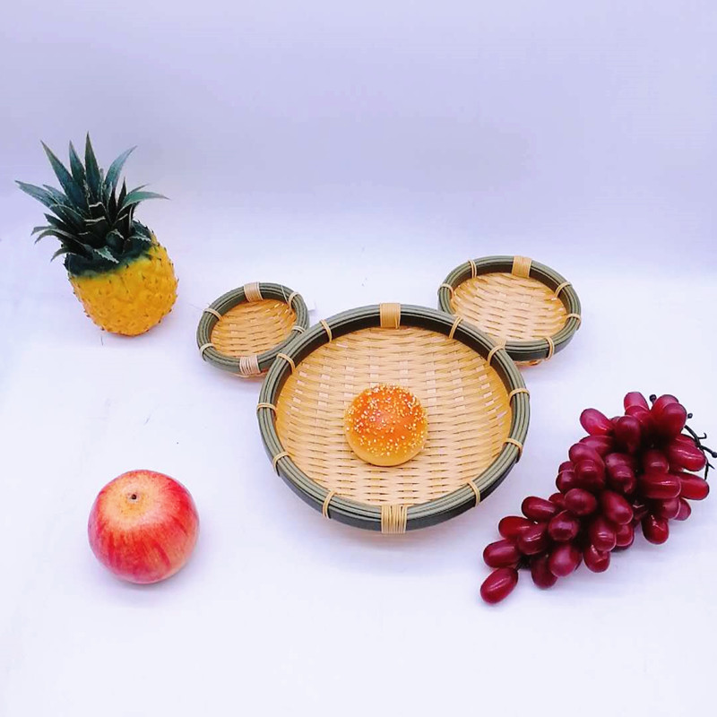 Deep round pp bamboo basket hand weaving bamboo bowl for food storage