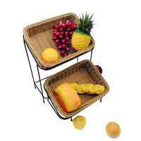 2-Tier buffets displaying shelf stand with poly wicker basket