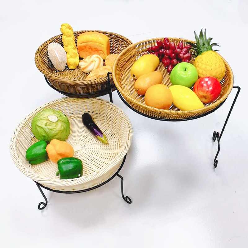 Hot sale supermarket vegetable and fruit display stand with 3 wicker baskets