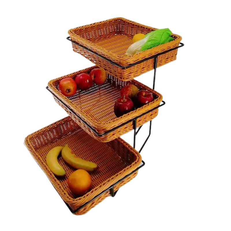 FDA test three tiers high quality poly rattan displaying stand with pp wicker basket