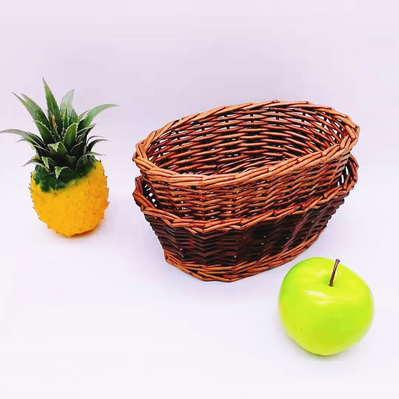 Natural wicker basket oval shape handicraft willow fruit bowl
