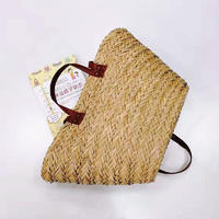 Natural color sea grass hand made handbag woven straw beach bag