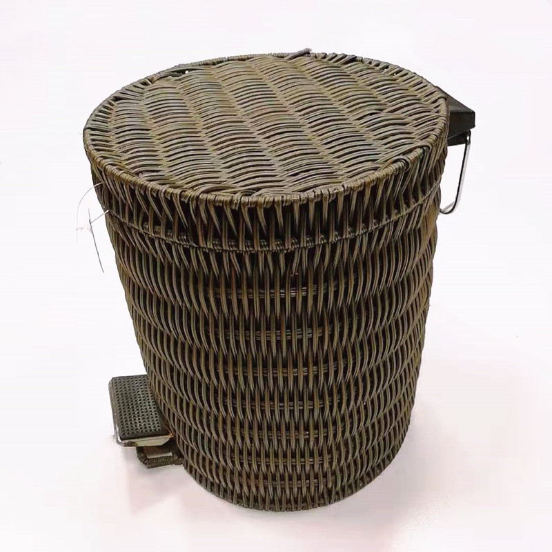 Carehome household ash-bin handicraft pp rattan garbage can for hotel
