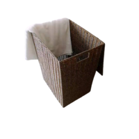 Brown pp wicker laundry basket with lid and handle