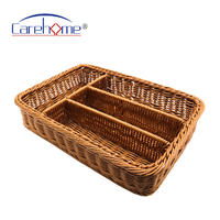 Food grade eco-friendly Imitation Woven Mesh Cutlery Storage Basket 4 Compartments Kitchen Forks Knifes Rattan Storage Tray